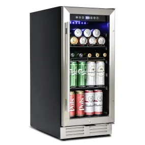 15' Mini Refrigerator Wine Cabinet, 120 Cans, 34-65°F, Adjustable Shelves, LED Lighting, ETL , Touch Controls, Defrost, Double Glass Door, Built-in and Freestanding, for Kitchen/Bar/office