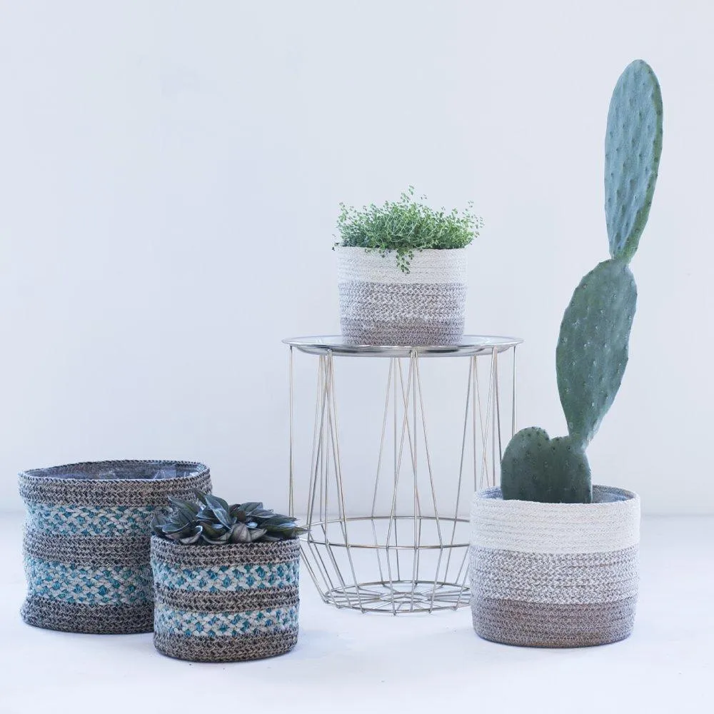 Aqua Seagrass Lined Plant Basket - Set of 3