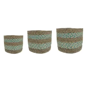 Aqua Seagrass Lined Plant Basket - Set of 3