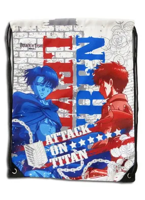 Attack on Titan - Levi Ackerman & Eren Yeager White Drawstring Bag