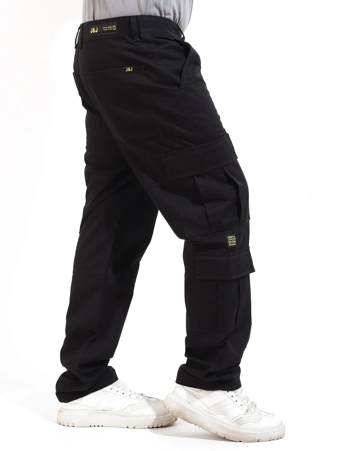 Black Peach Finish Cotton 8 Pocket Open Bottom Cargo