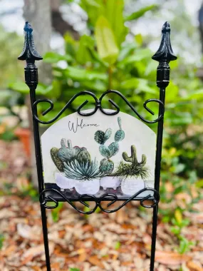 Cactus Pots Welcome Garden Sign