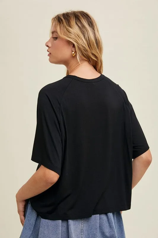 Casual Happiness Black Boxy Top