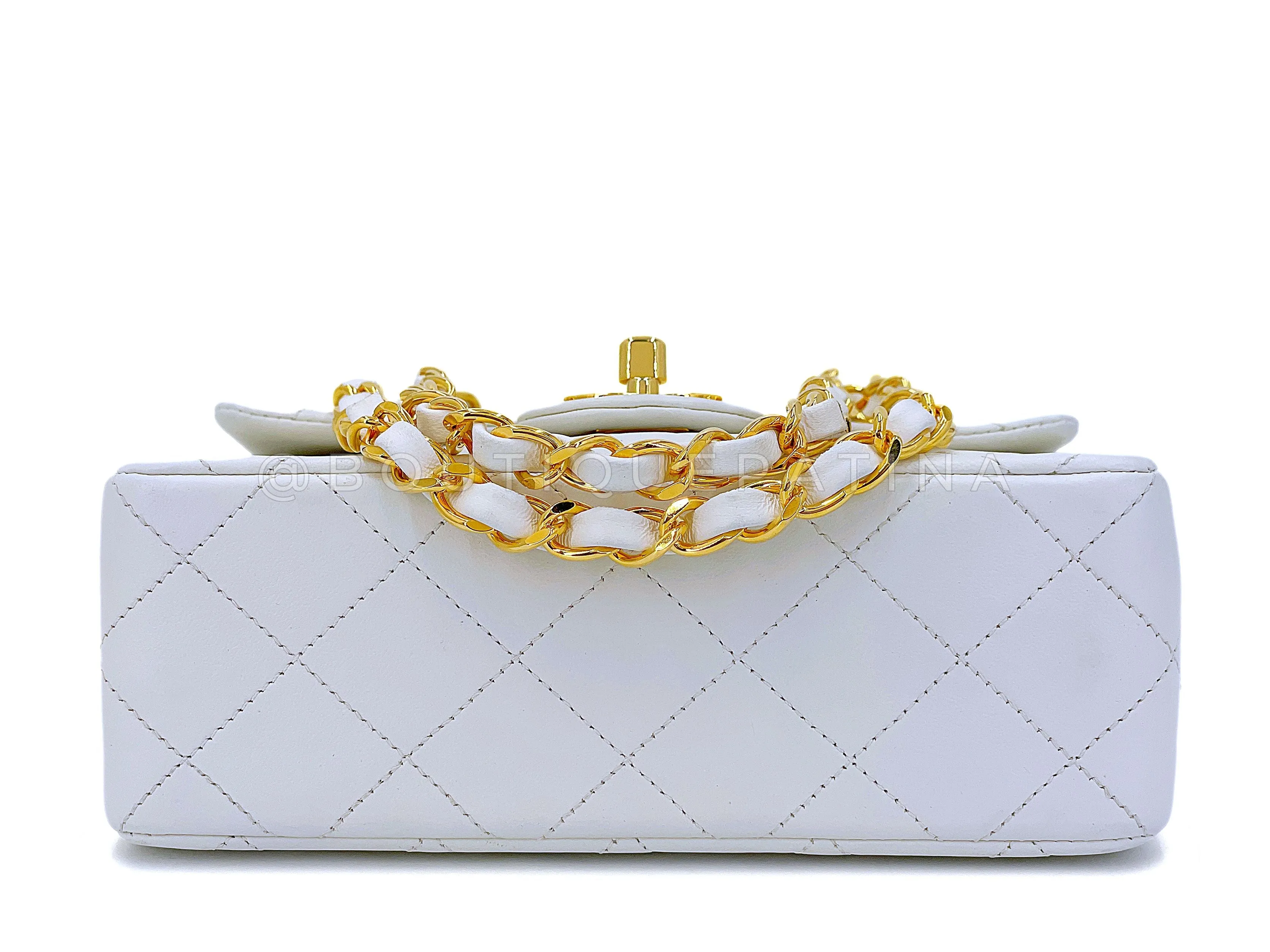 Chanel 1980s Vintage White Square Mini Flap Bag 24k GHW Lambskin