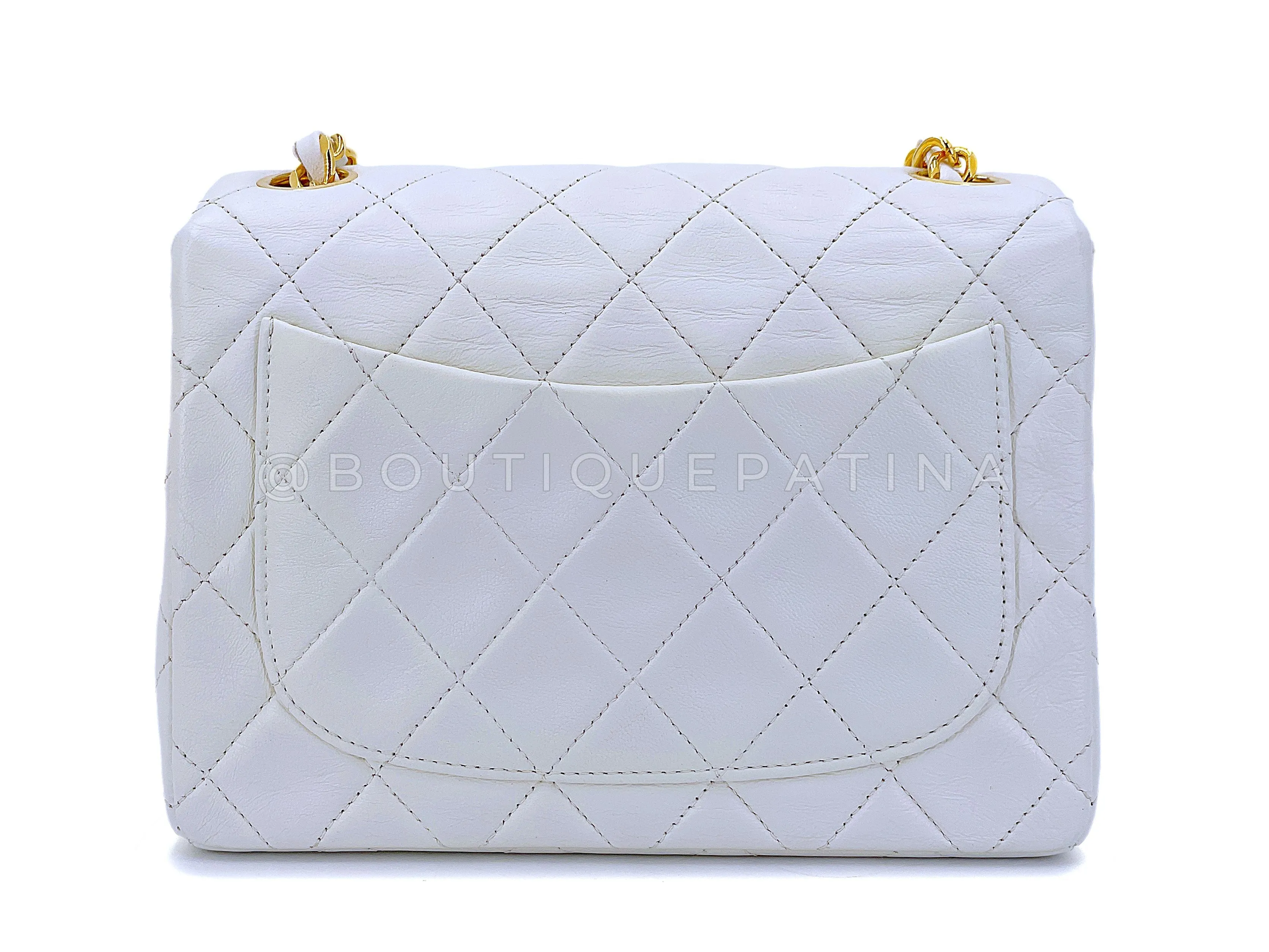 Chanel 1980s Vintage White Square Mini Flap Bag 24k GHW Lambskin