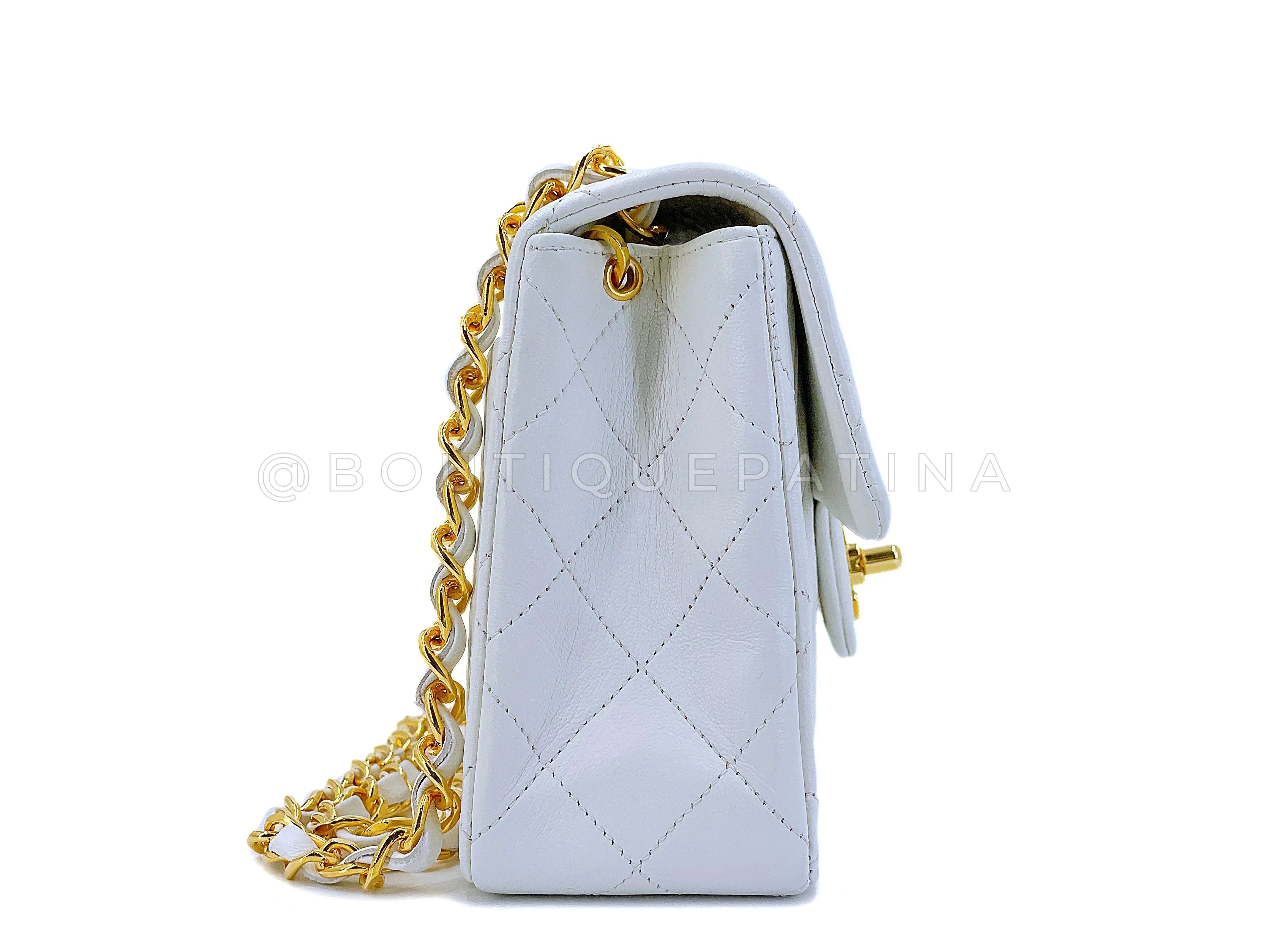 Chanel 1980s Vintage White Square Mini Flap Bag 24k GHW Lambskin