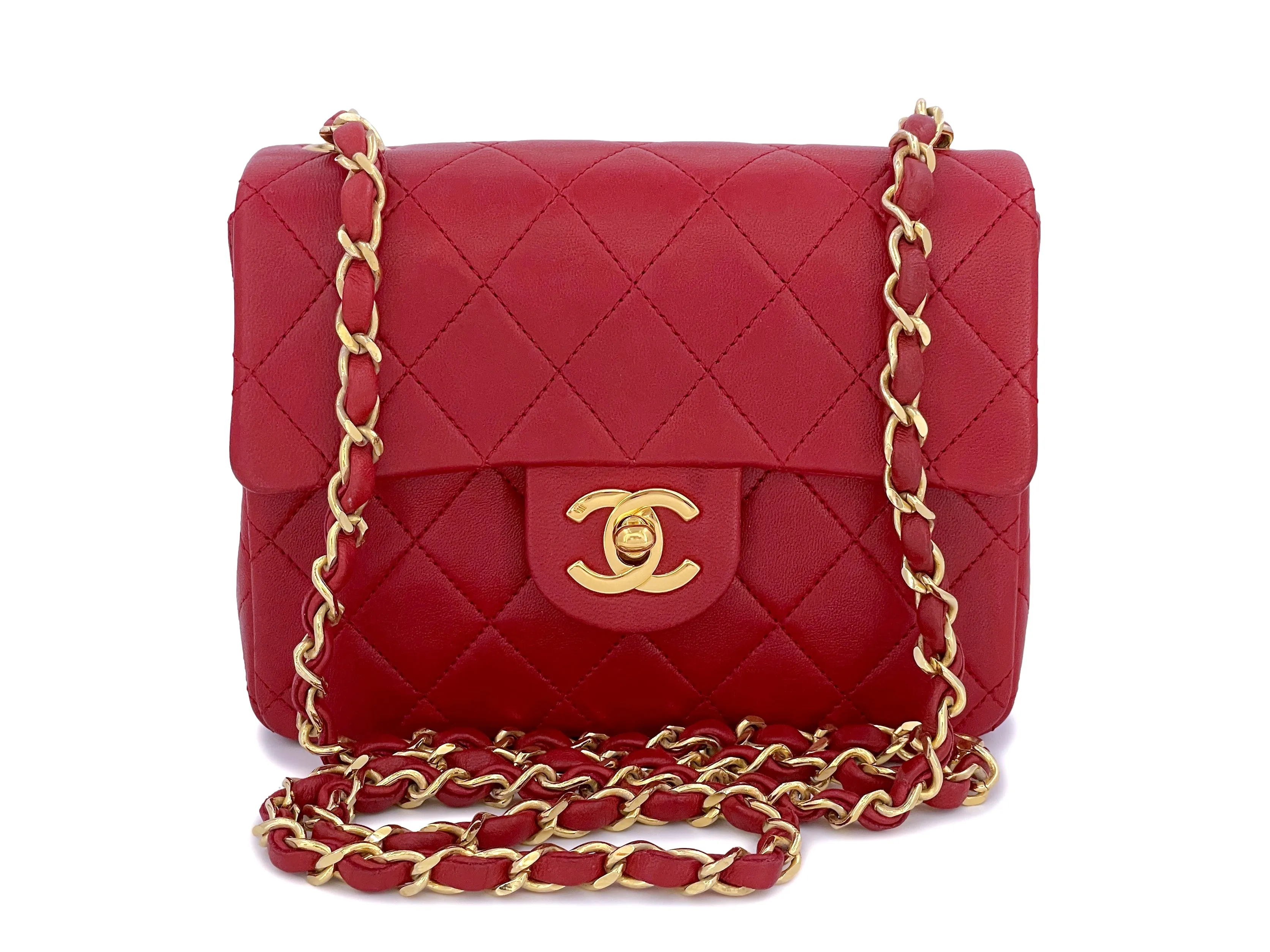 Chanel 1988 Vintage Red Square Mini Flap Bag 24k GHW