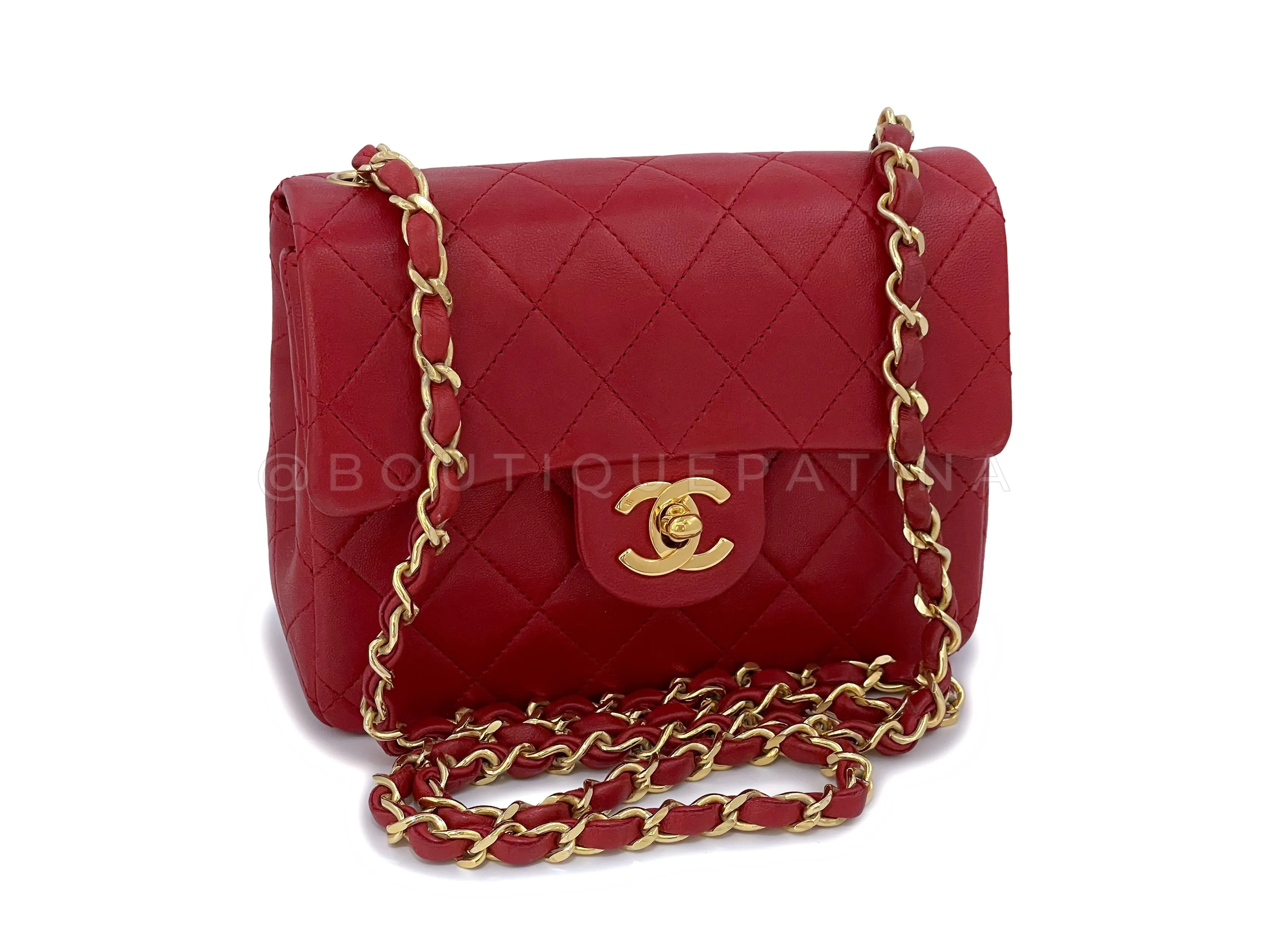 Chanel 1988 Vintage Red Square Mini Flap Bag 24k GHW