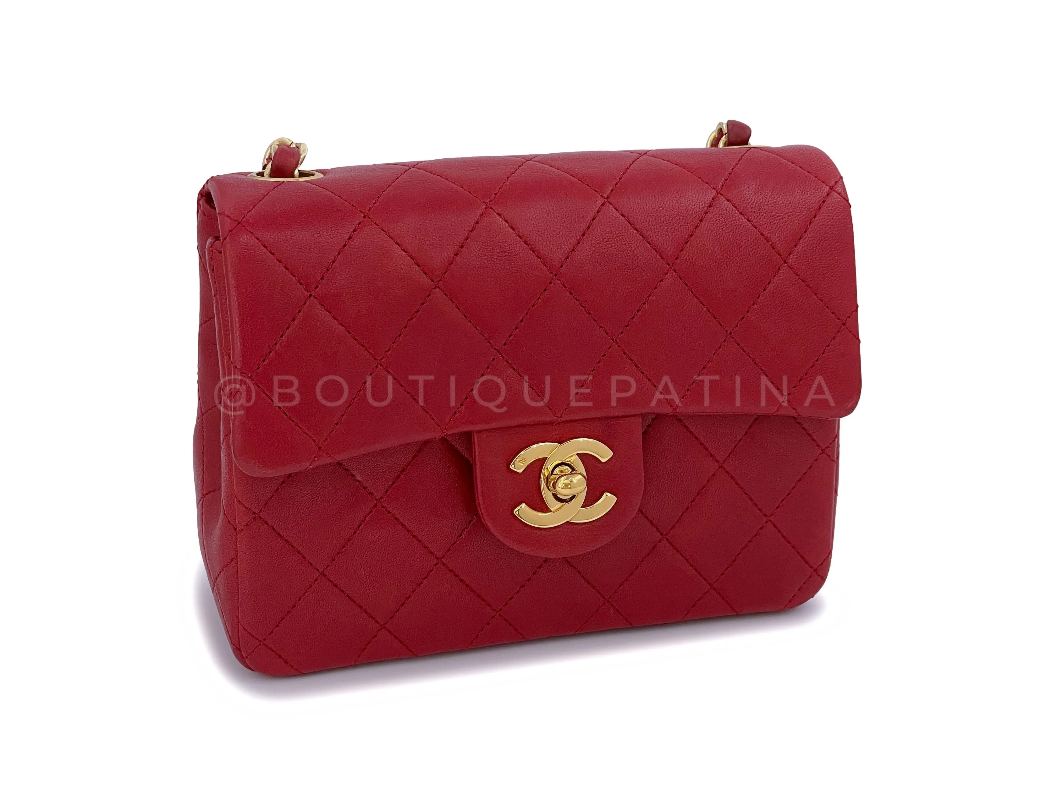 Chanel 1988 Vintage Red Square Mini Flap Bag 24k GHW