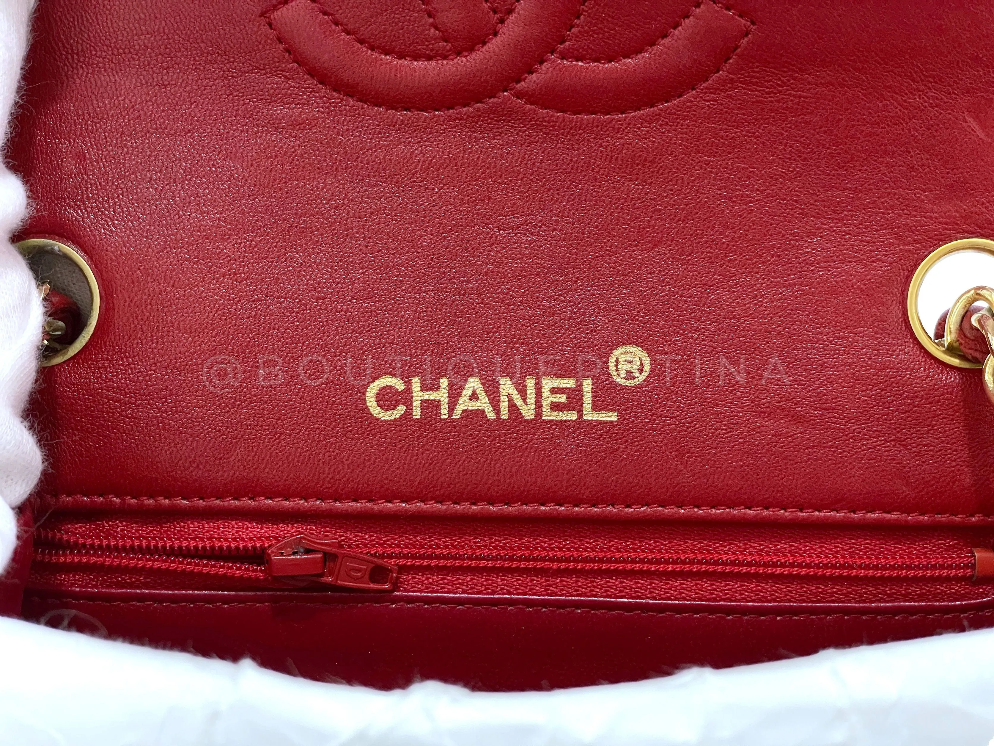 Chanel 1988 Vintage Red Square Mini Flap Bag 24k GHW