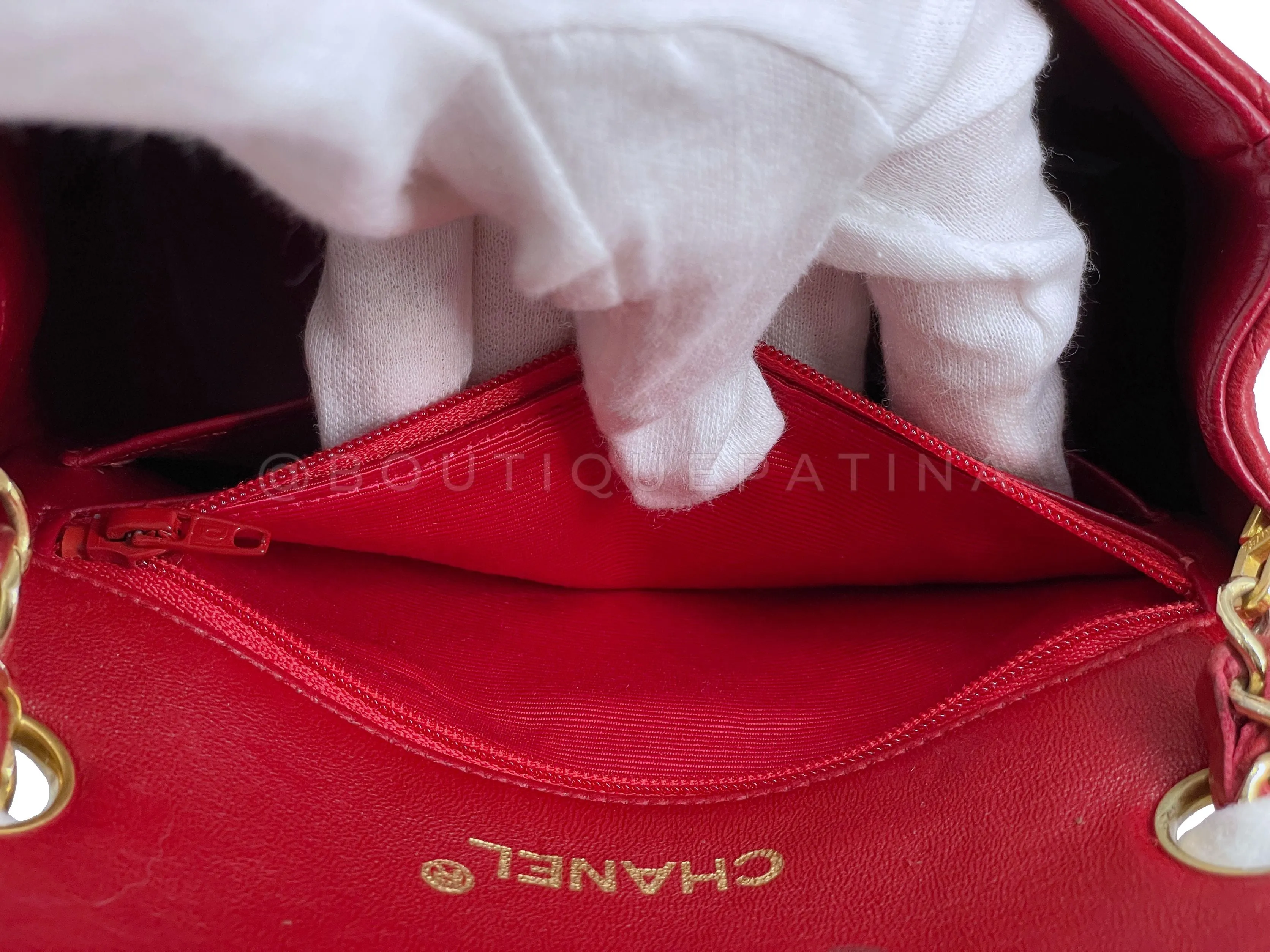 Chanel 1988 Vintage Red Square Mini Flap Bag 24k GHW