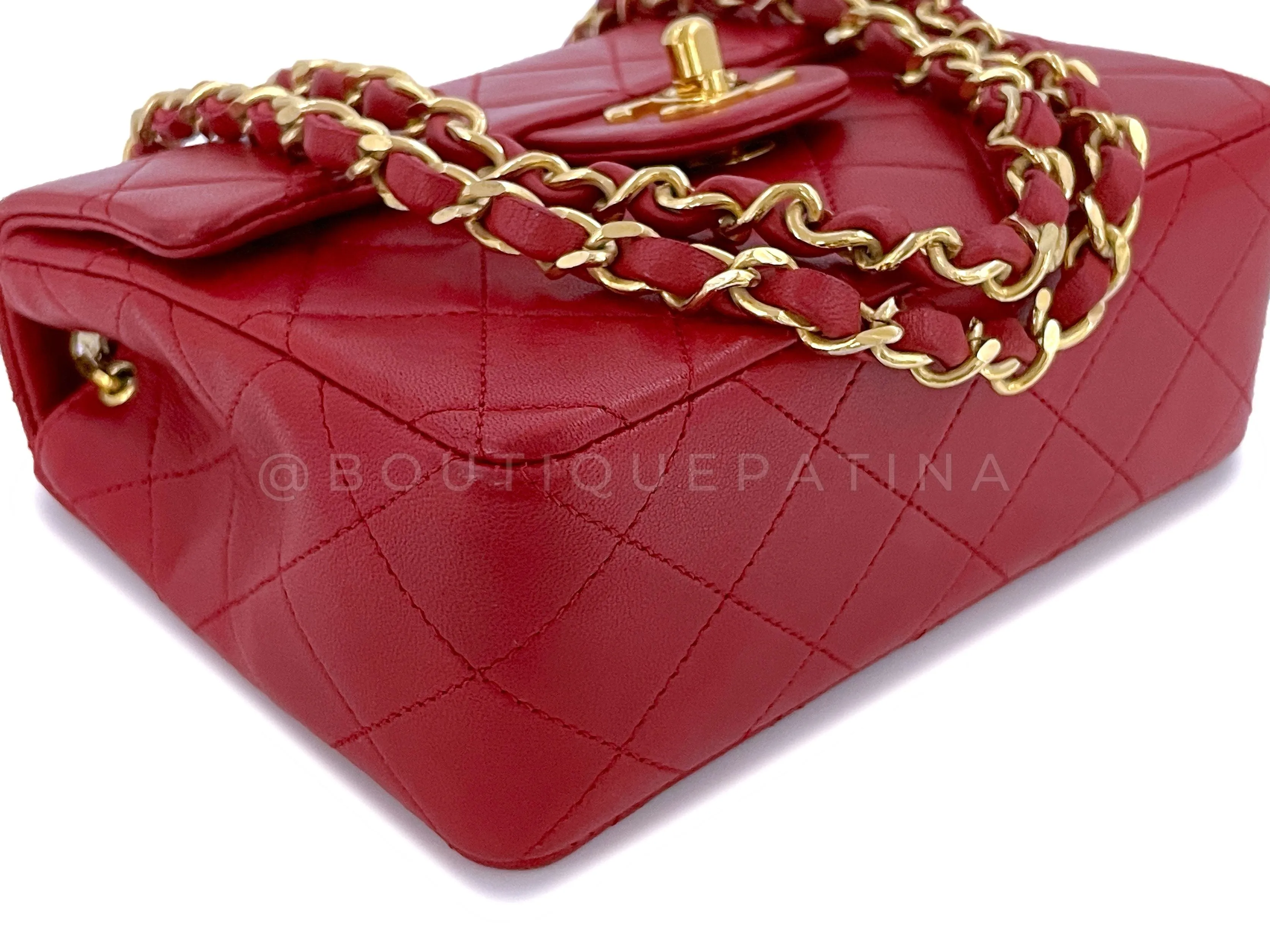 Chanel 1988 Vintage Red Square Mini Flap Bag 24k GHW