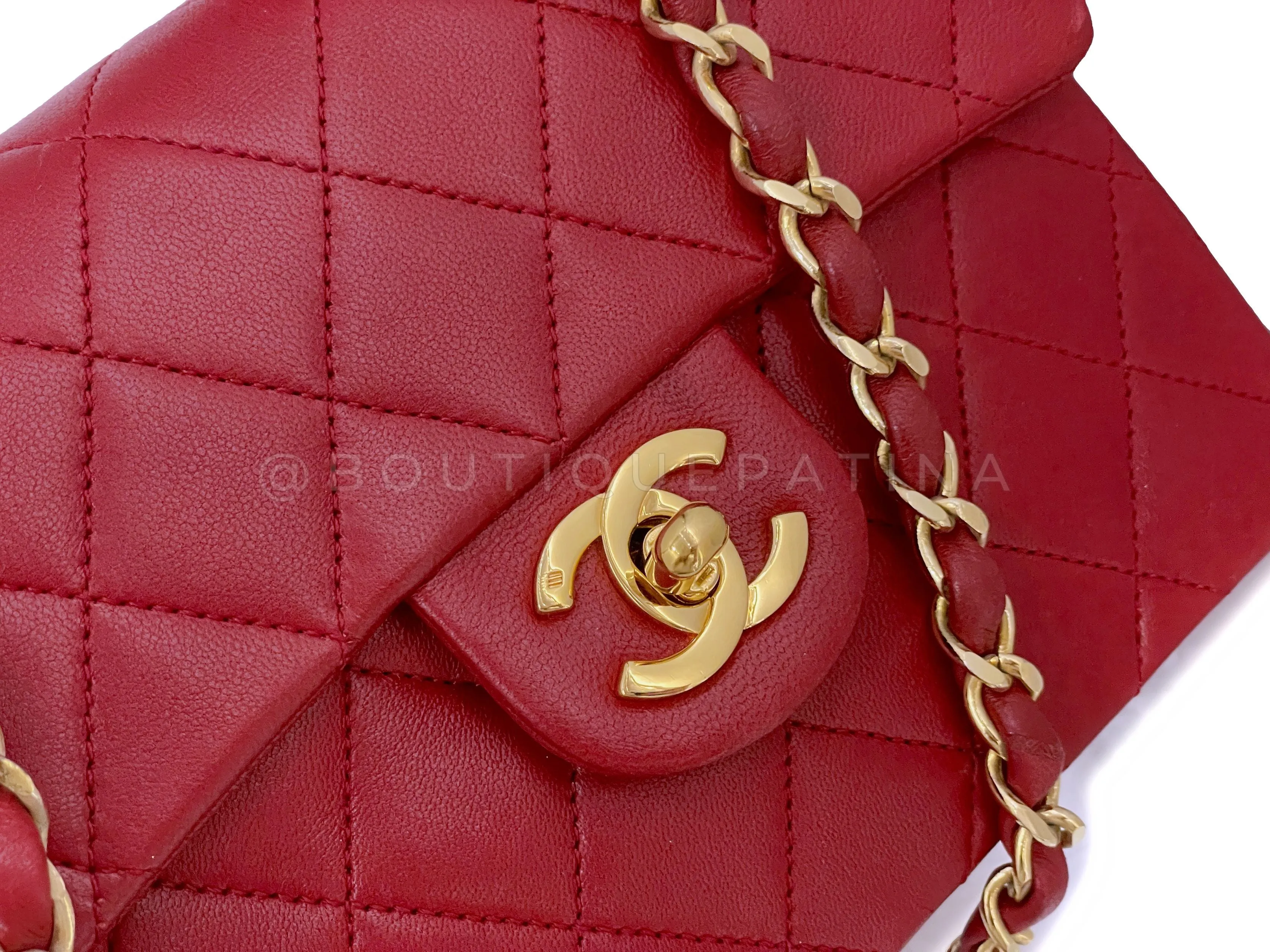 Chanel 1988 Vintage Red Square Mini Flap Bag 24k GHW