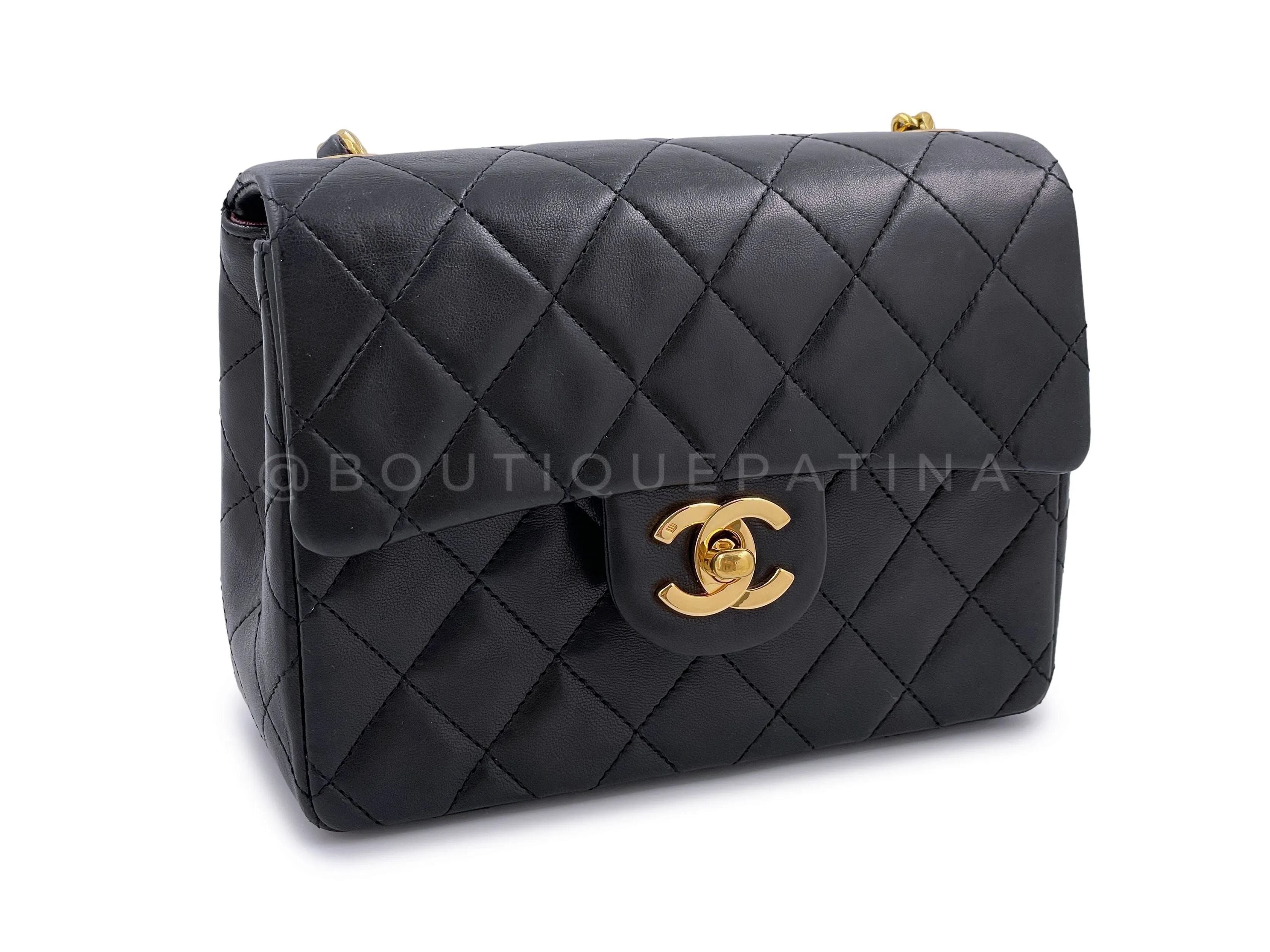 Chanel 1989 Vintage Black Classic Square Mini Flap Bag 24k GHW