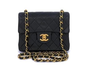 Chanel 1989 Vintage Black Square Mini Flap Bag 24k GHW Lambskin