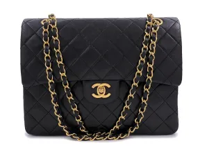 Chanel 1989 Vintage Black Tall Medium Classic Double Flap Bag 24k GHW Lambskin