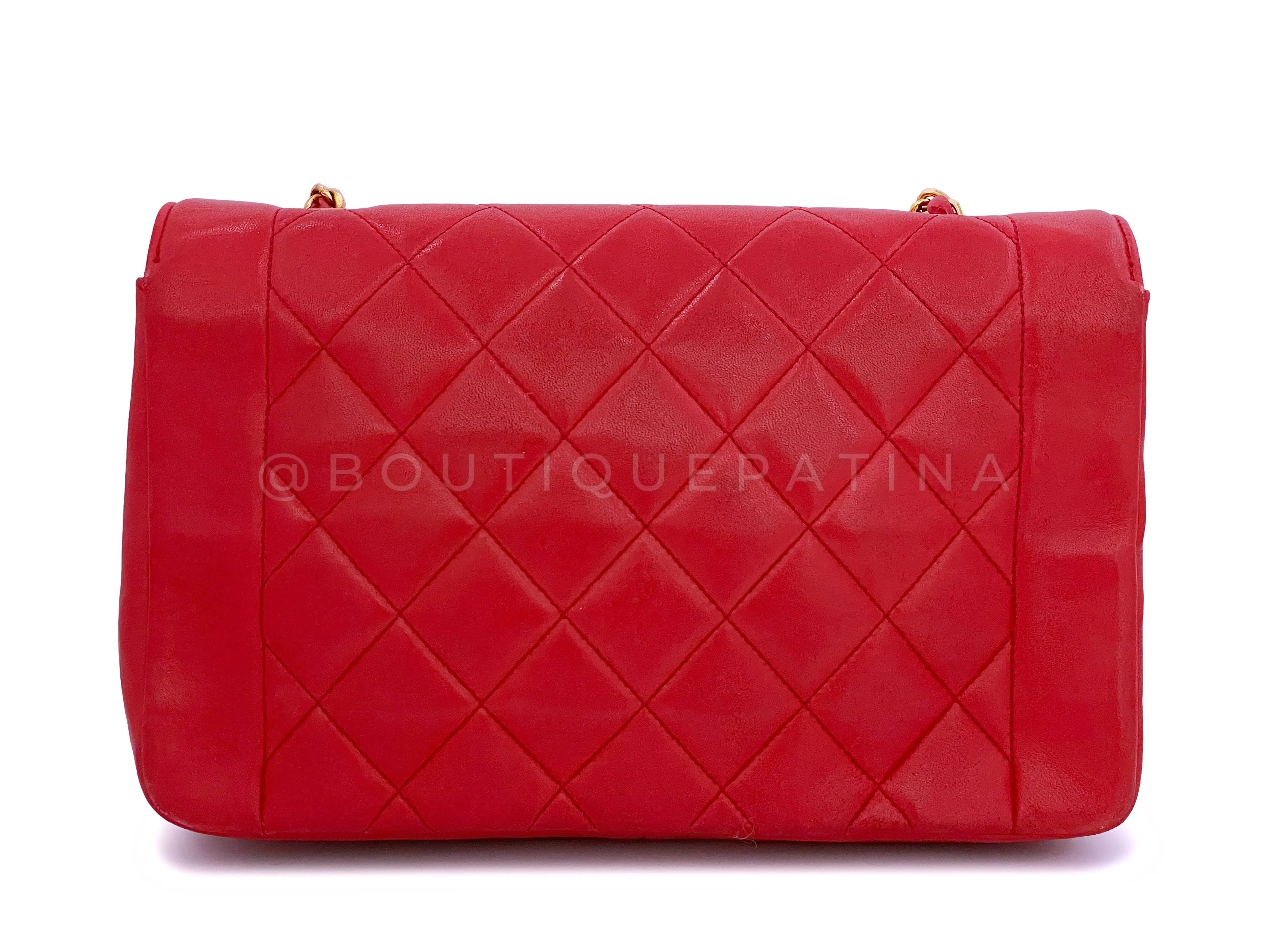 Chanel 1993 Vintage Red Medium Diana Flap Bag 24k GHW