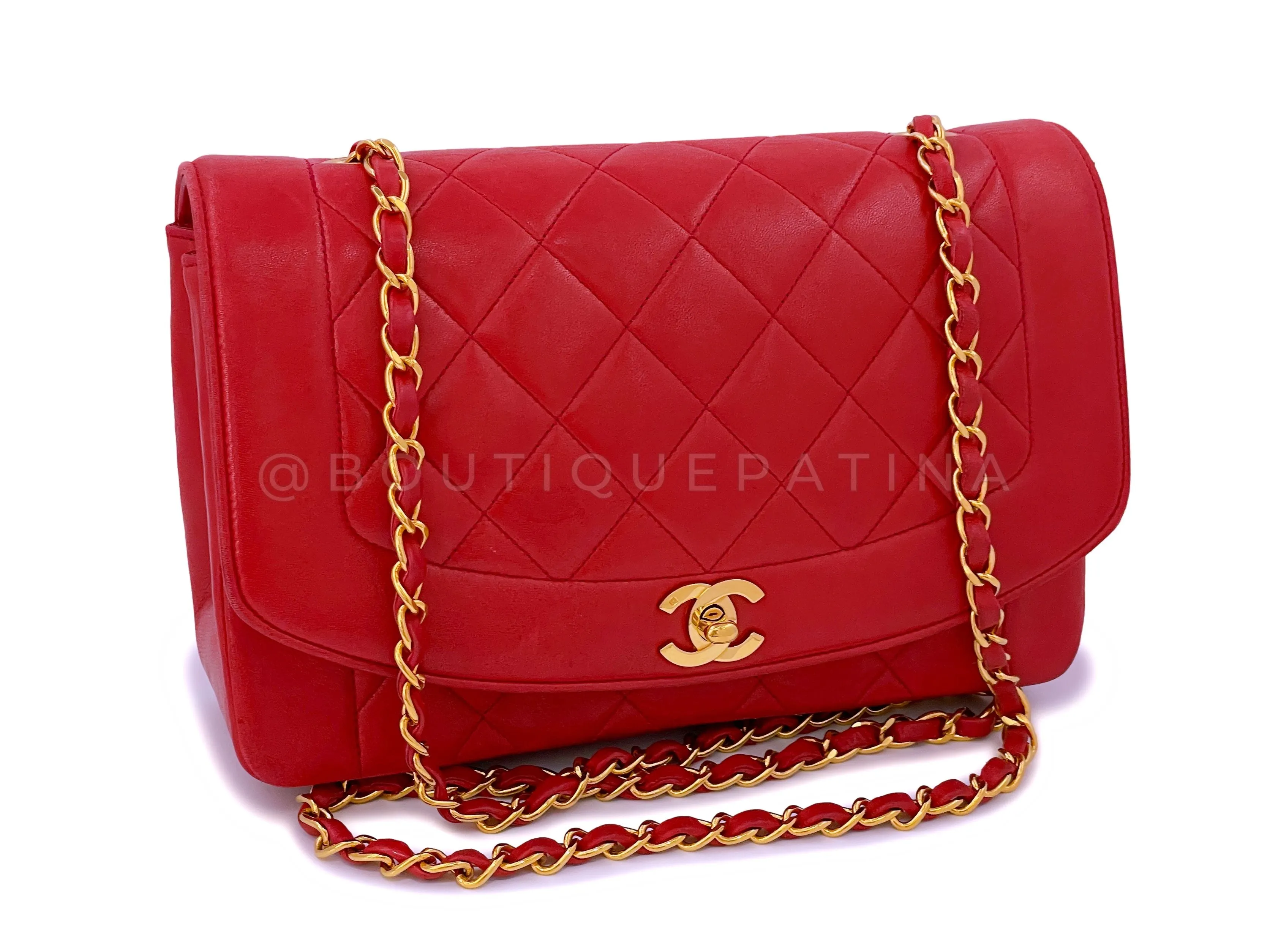 Chanel 1993 Vintage Red Medium Diana Flap Bag 24k GHW