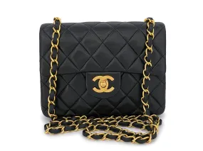 Chanel 1995 Vintage Black Lambskin Square Mini Flap Bag 24k GHW