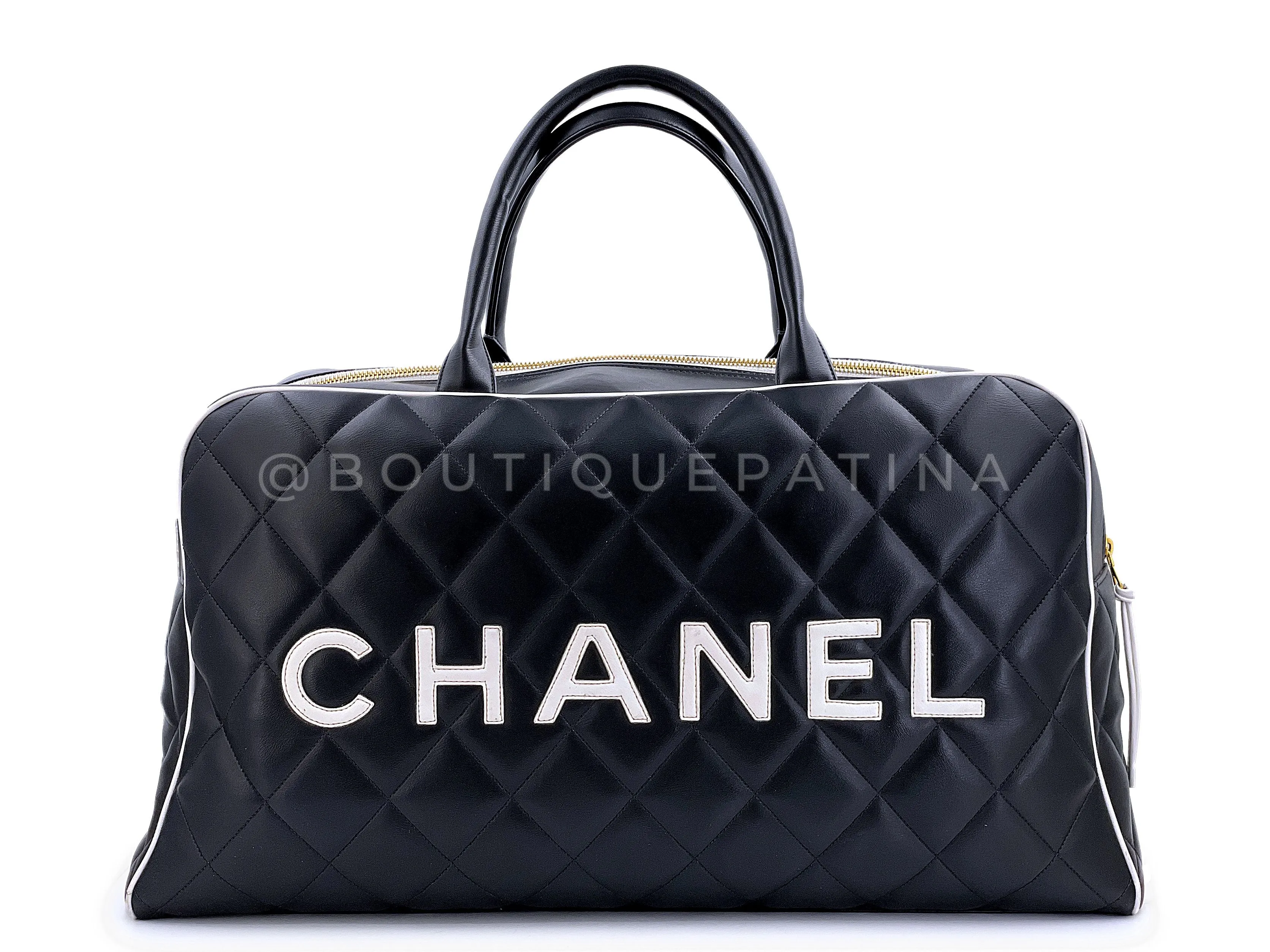 Chanel 1995 Vintage Black Letter Large Bowler Duffle Bag U3N