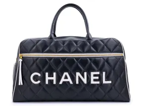 Chanel 1995 Vintage Black Letter Large Bowler Duffle Bag U3N