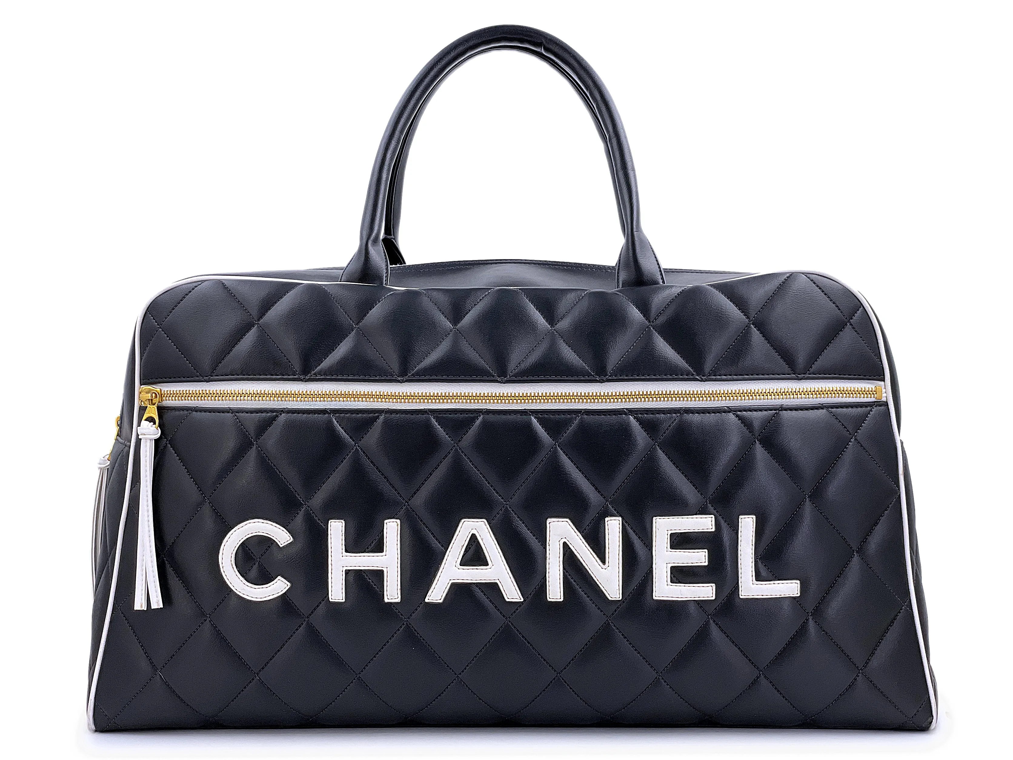 Chanel 1995 Vintage Black Letter Large Bowler Duffle Bag U3N