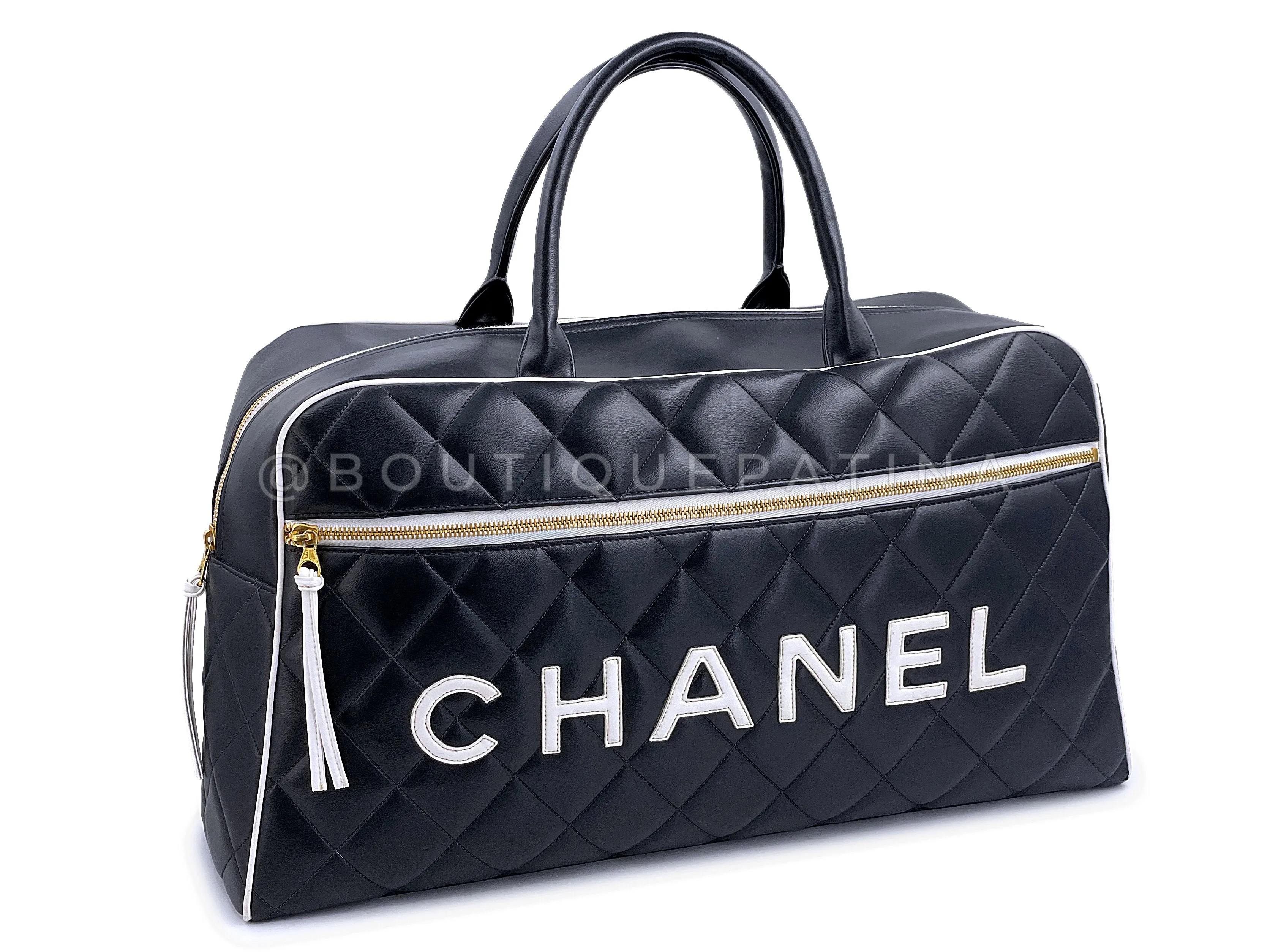 Chanel 1995 Vintage Black Letter Large Bowler Duffle Bag U3N