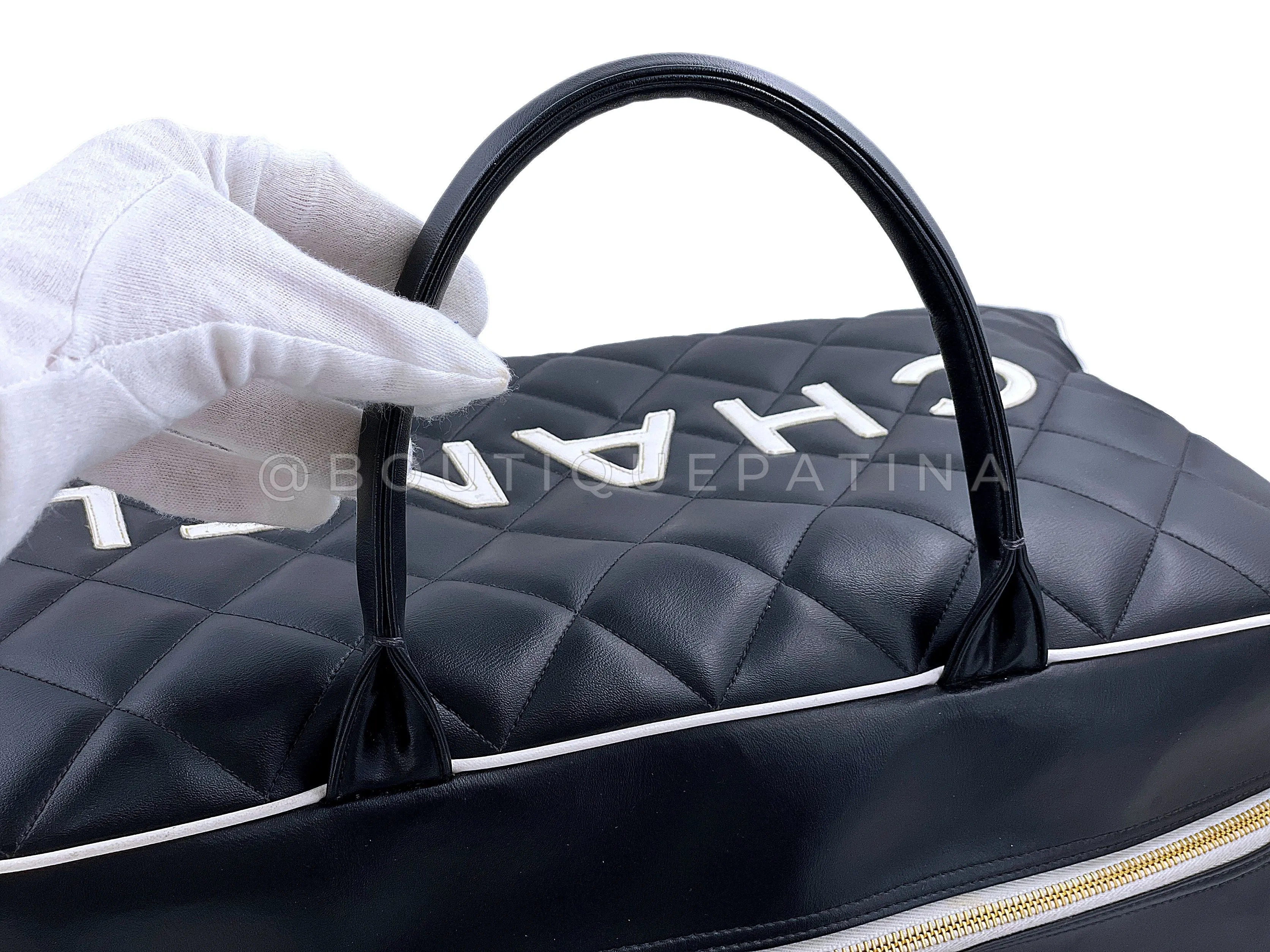 Chanel 1995 Vintage Black Letter Large Bowler Duffle Bag U3N