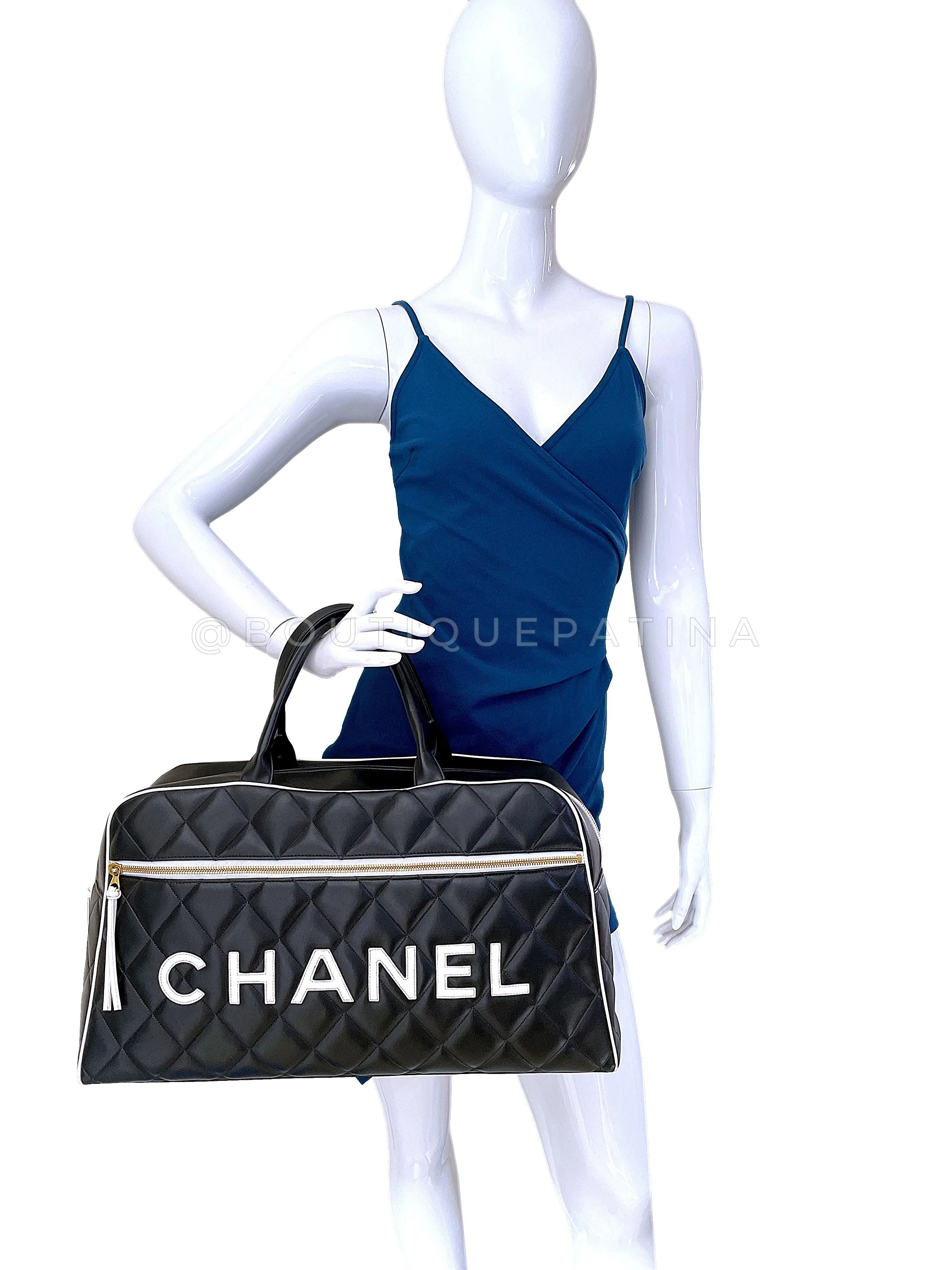 Chanel 1995 Vintage Black Letter Large Bowler Duffle Bag U3N