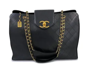 Chanel 1996 Vintage Black Quilted Supermodel XL Weekender Tote Bag 24k GHW