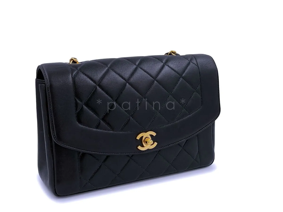 Chanel 1997 Black Vintage Medium Diana Flap Bag Pocket 24k GHW