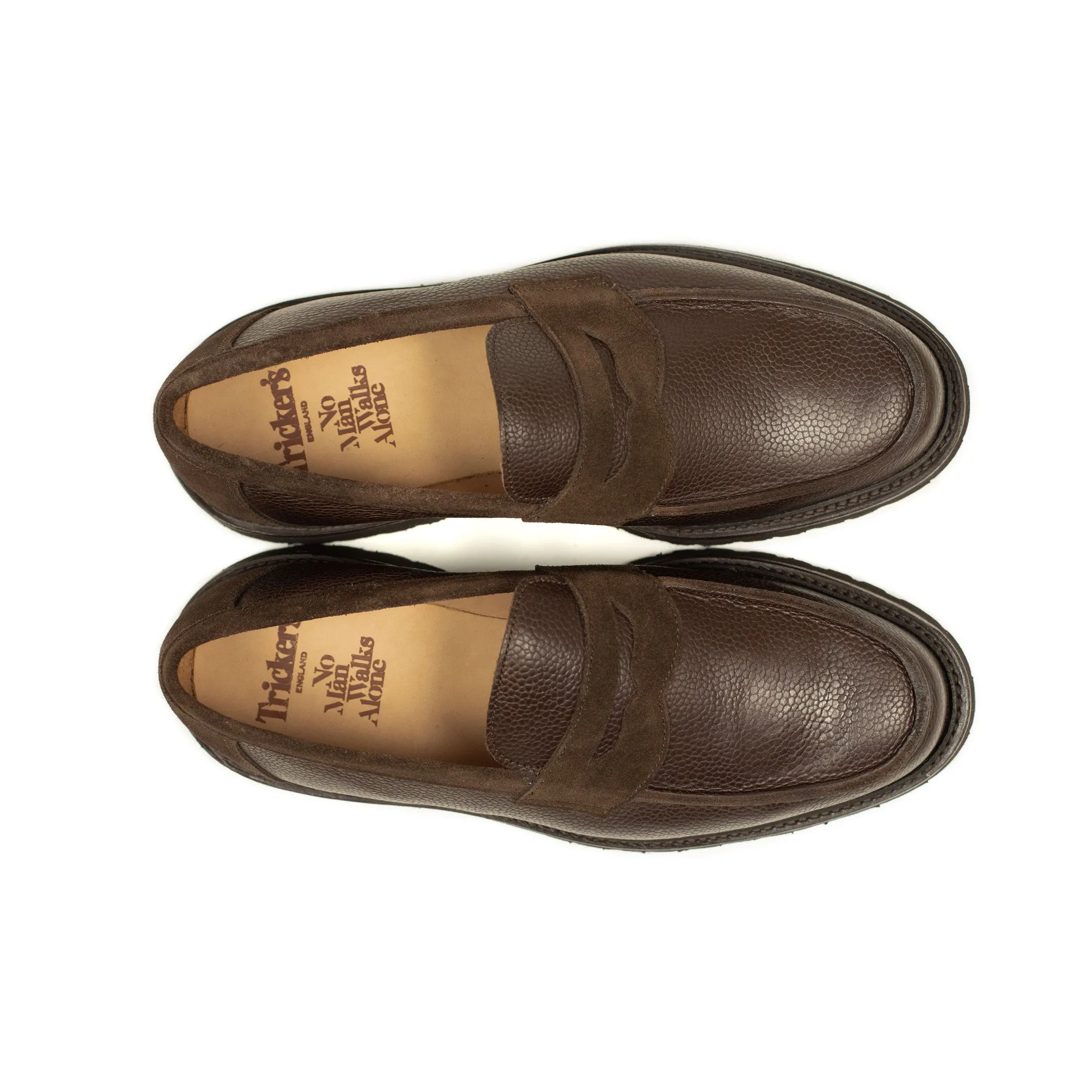 Chicago lugged penny loafer in two tone brown suede and Scotch grain calf (restock)