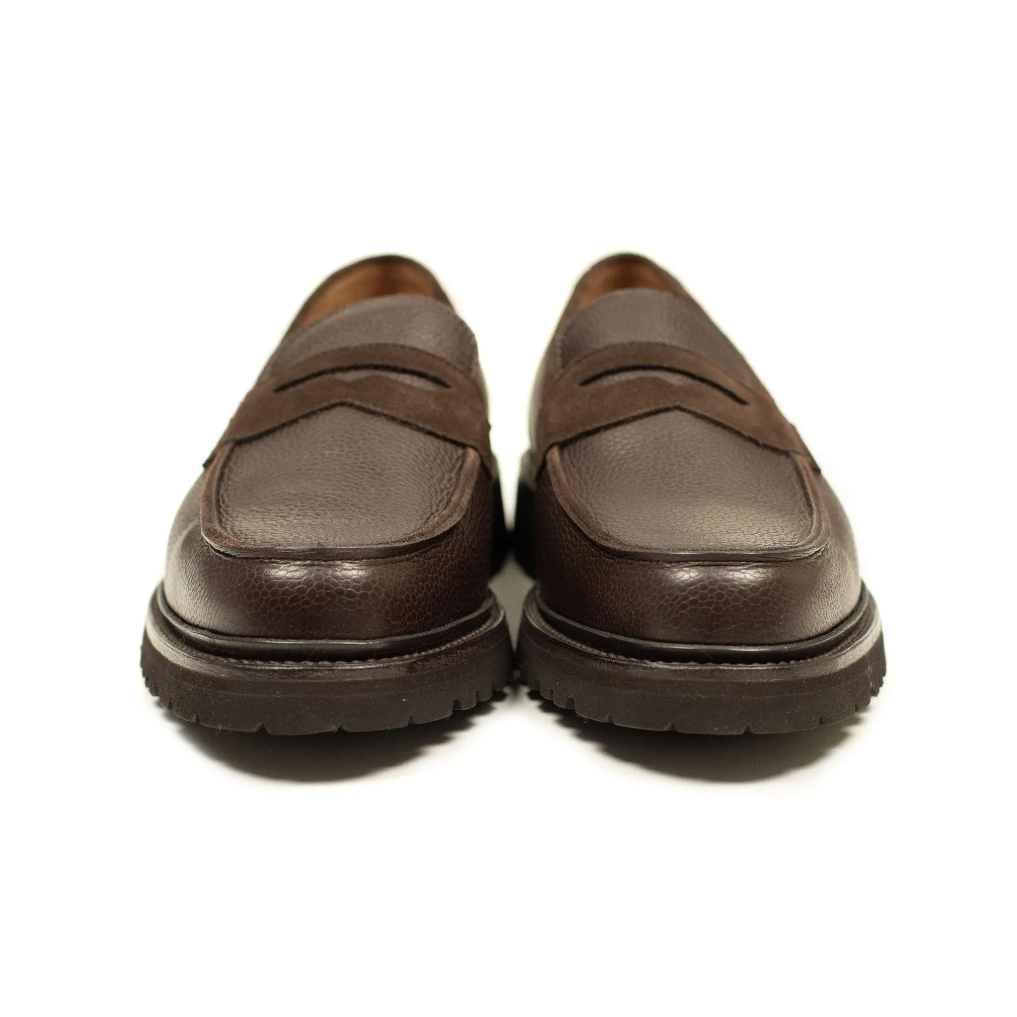 Chicago lugged penny loafer in two tone brown suede and Scotch grain calf (restock)