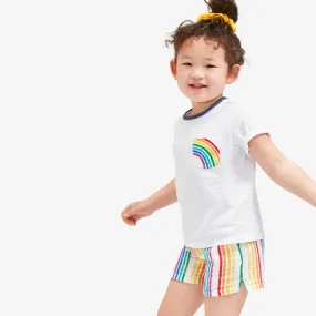 Clearance cotton gauze beach short in mini rainbow stripe