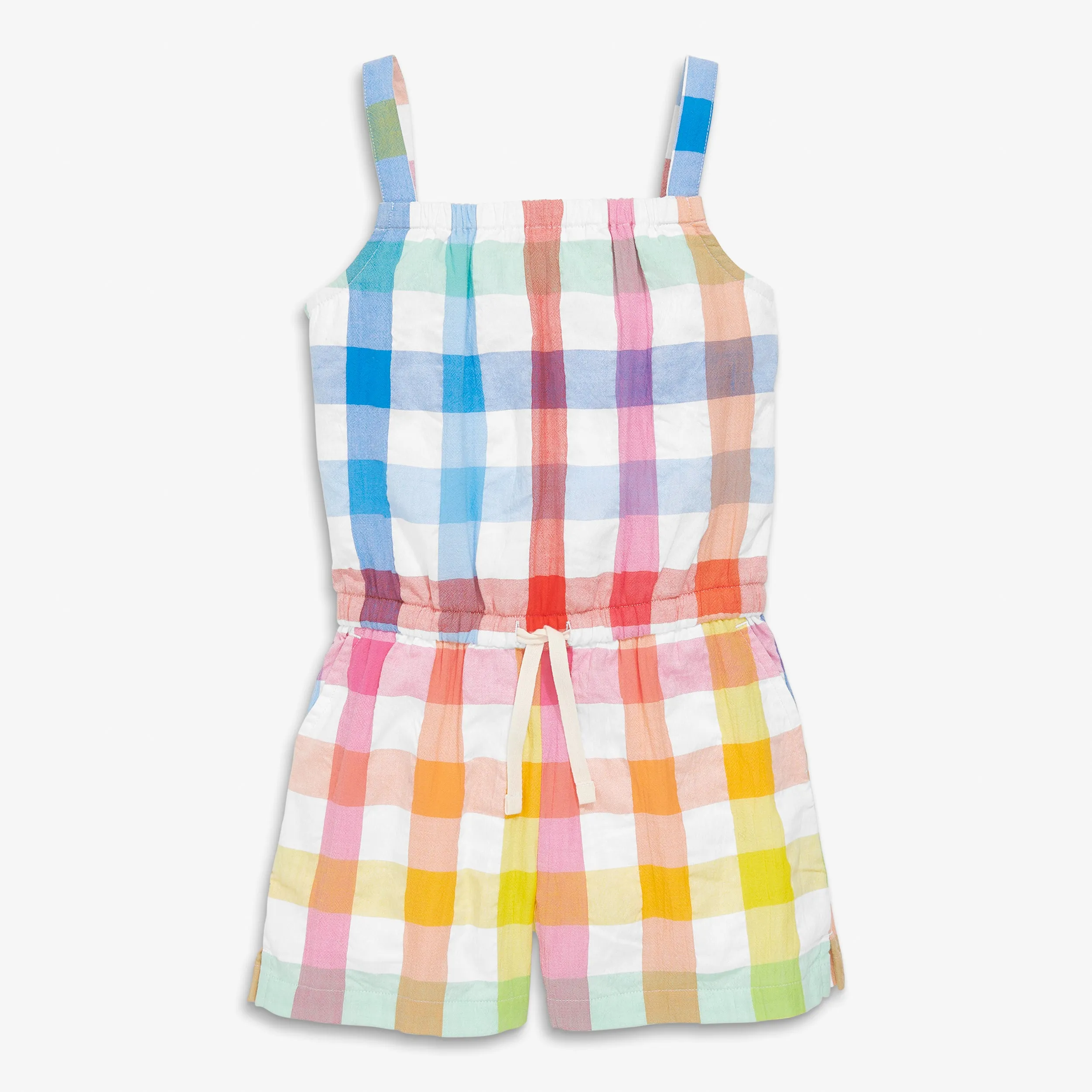 Clearance tank romper in rainbow gingham