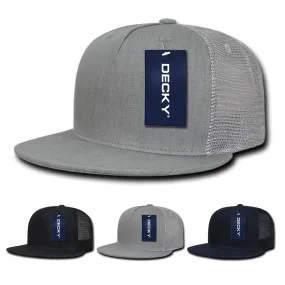 Decky 1082 5 Panel Denim Trucker Hat, Flat Bill Mesh Back Cap