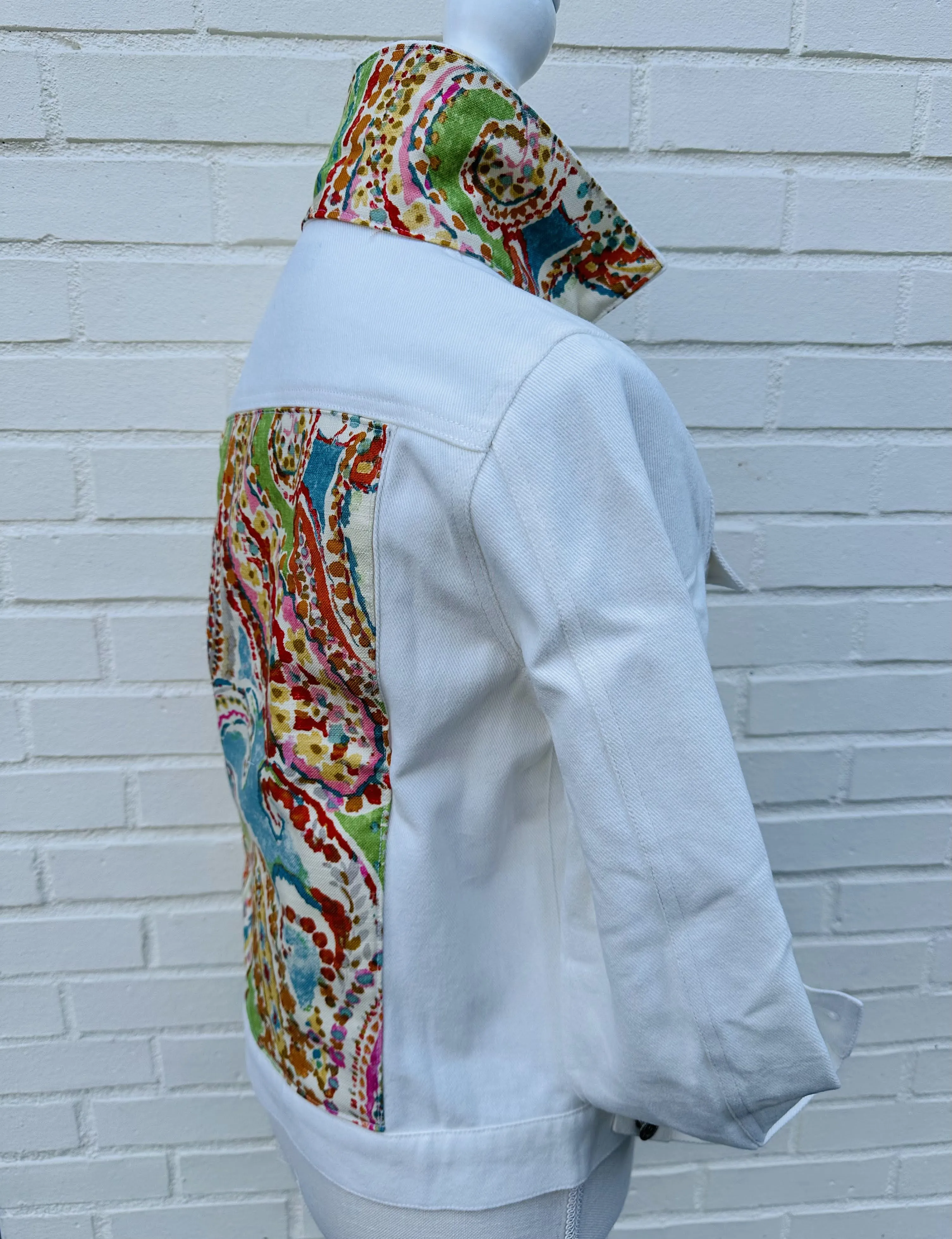 Dorothy White Denim Jacket w Green Paisley (DWJ17)