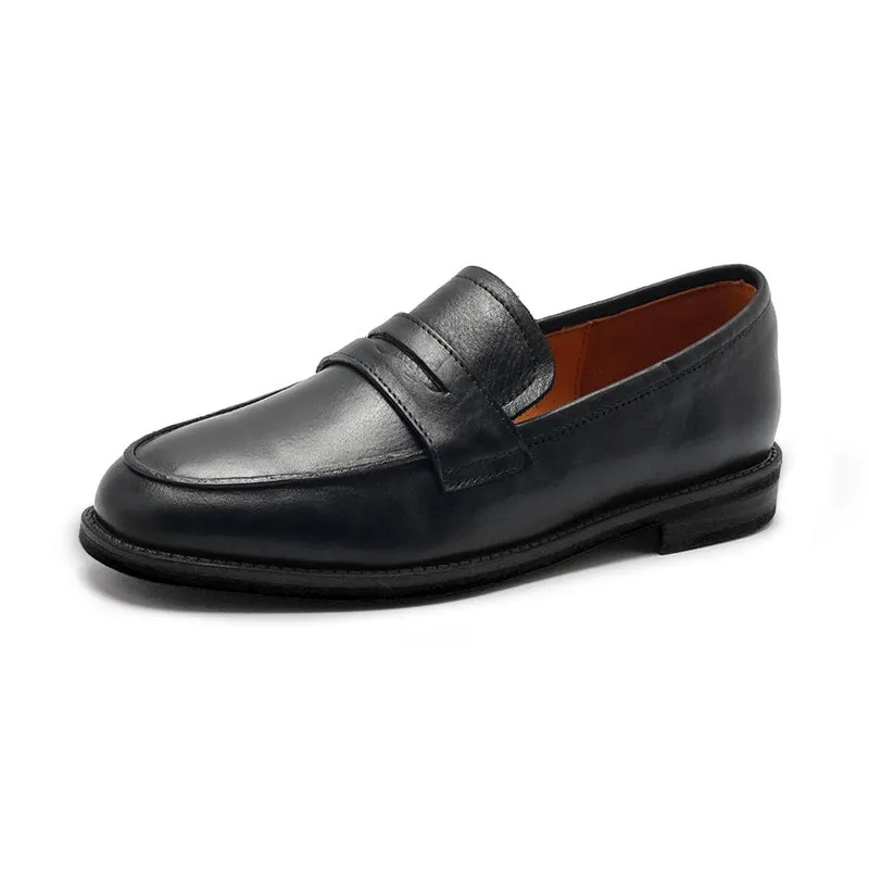 Dwarves Calfskin Penny Loafers for Women in Black/Khaki/Brown/Apricot/Wine Red