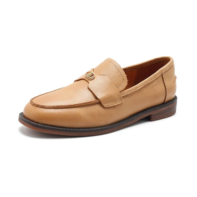 Dwarves Metal-detailed Leather Loafers for Women in Black/Khaki/Brown/Apricot/Wine Red