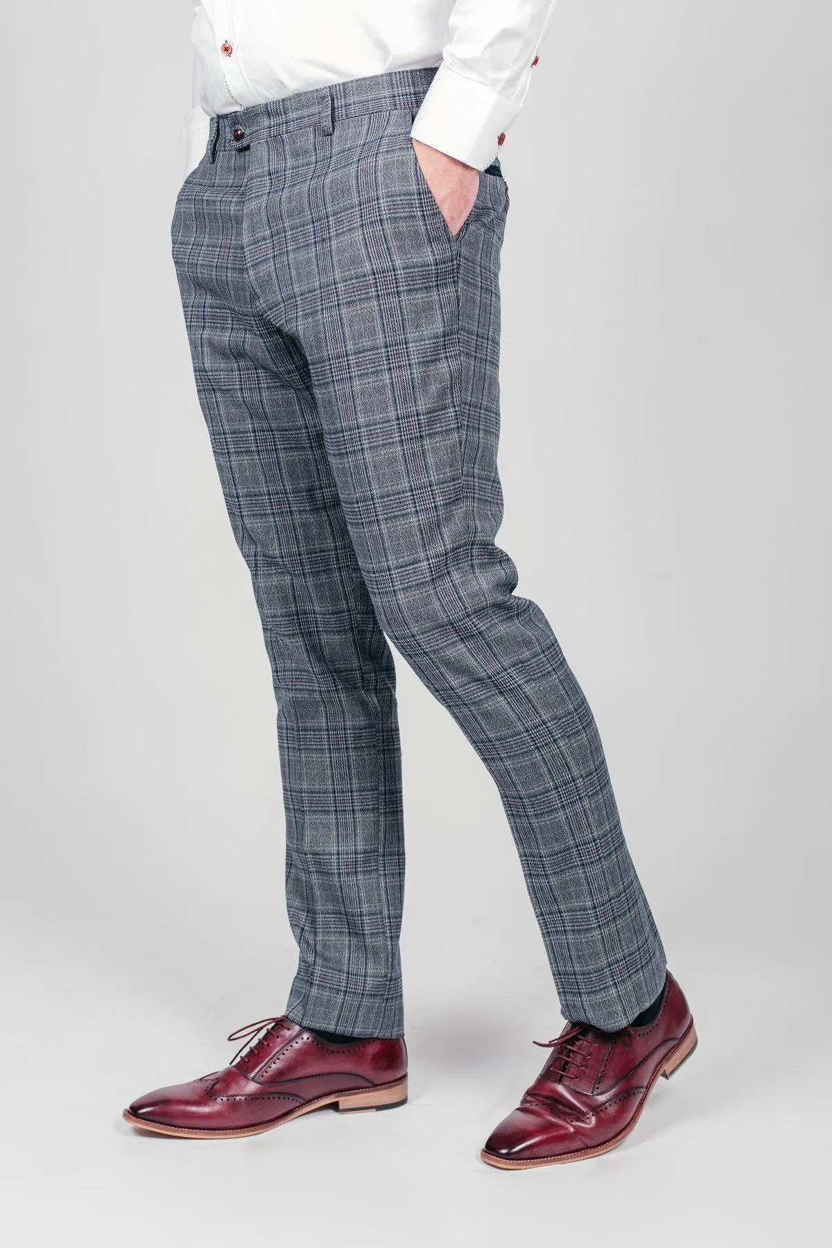 ENZO - Blue Grey Check Tweed Trousers