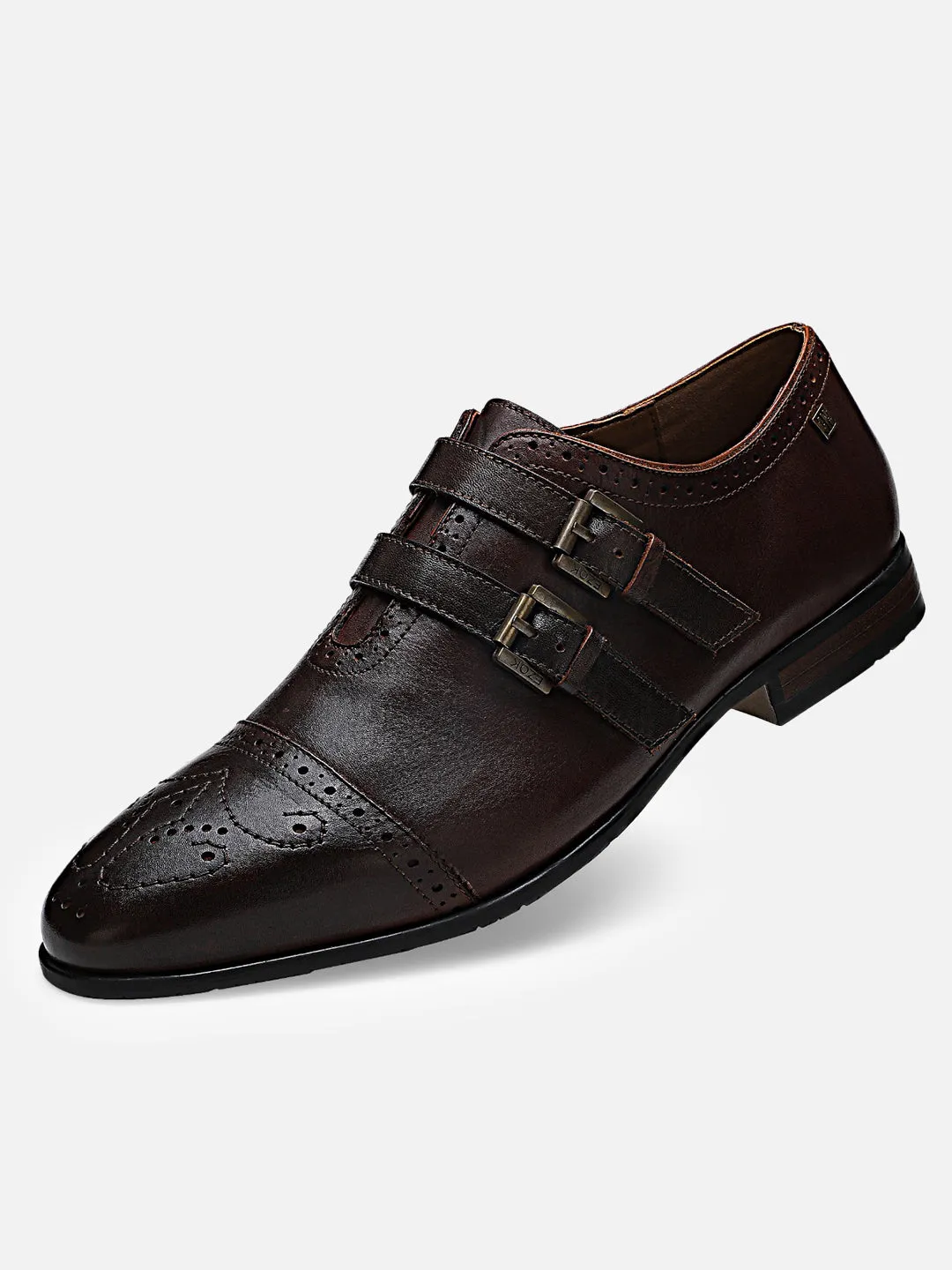 Ezok Men Brown Double Monk Strap Shoes