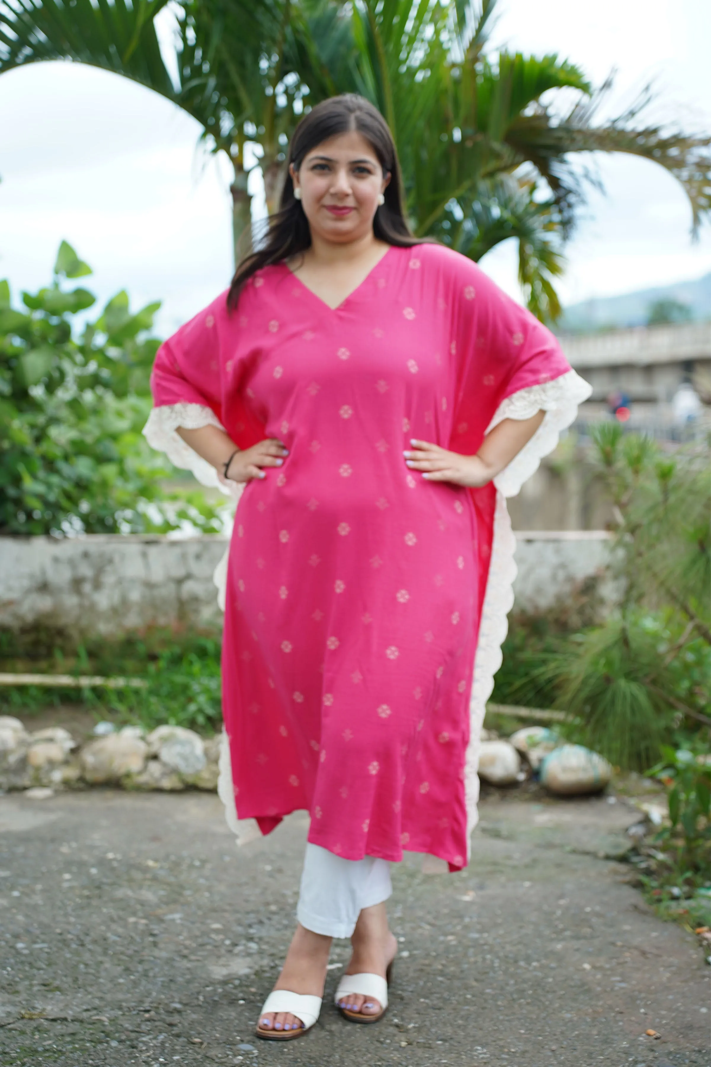 Fuchsia Foiled Breezy Rayon Kaftan