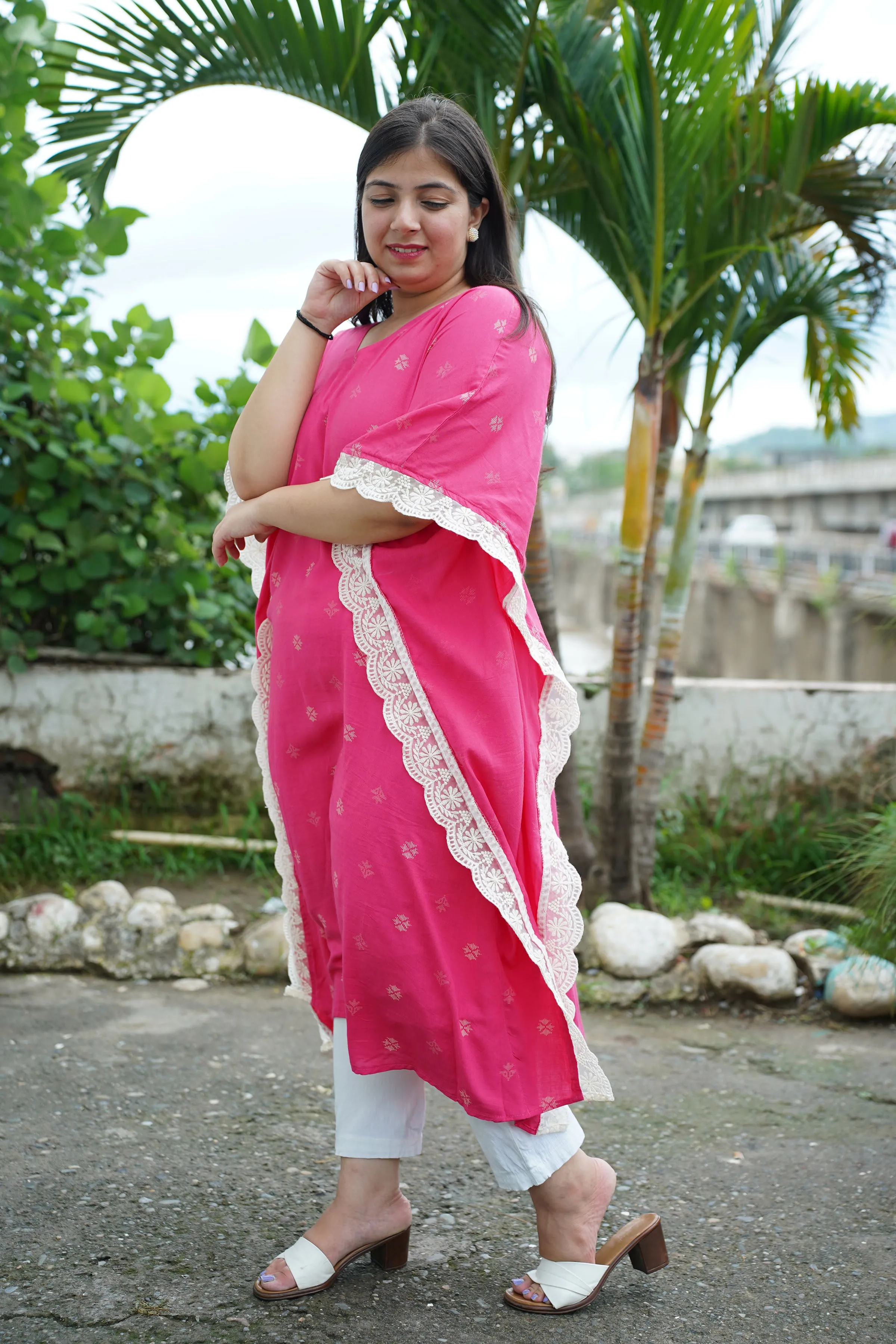 Fuchsia Foiled Breezy Rayon Kaftan