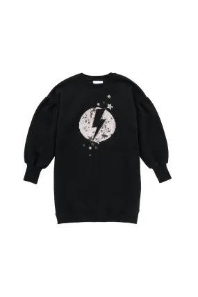 Kids Black with Sequin Lightning Bolt Oversized Tunic