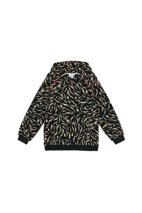 Kids Hoodie Black with Pale Peach Zebra & Lightning Bolt Print