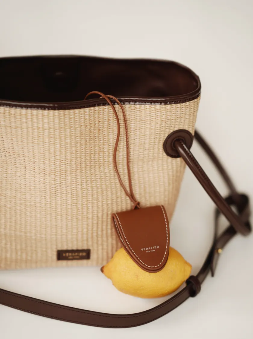 Leather-trimmed Raffia Bucket Bag(Final Sale)