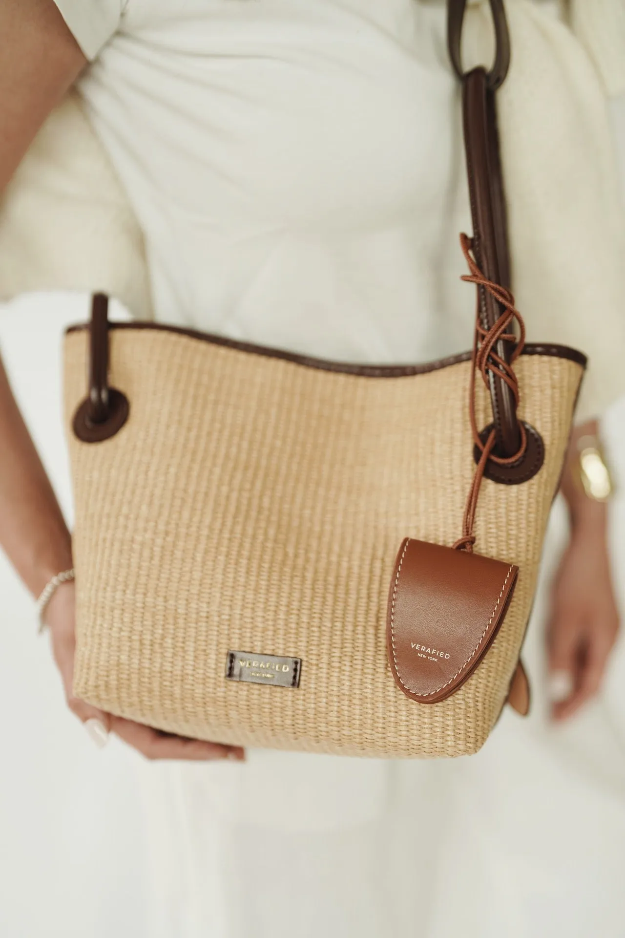 Leather-trimmed Raffia Bucket Bag(Final Sale)