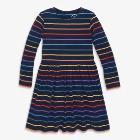 Long sleeve perfect pocket dress in rainbow stripe