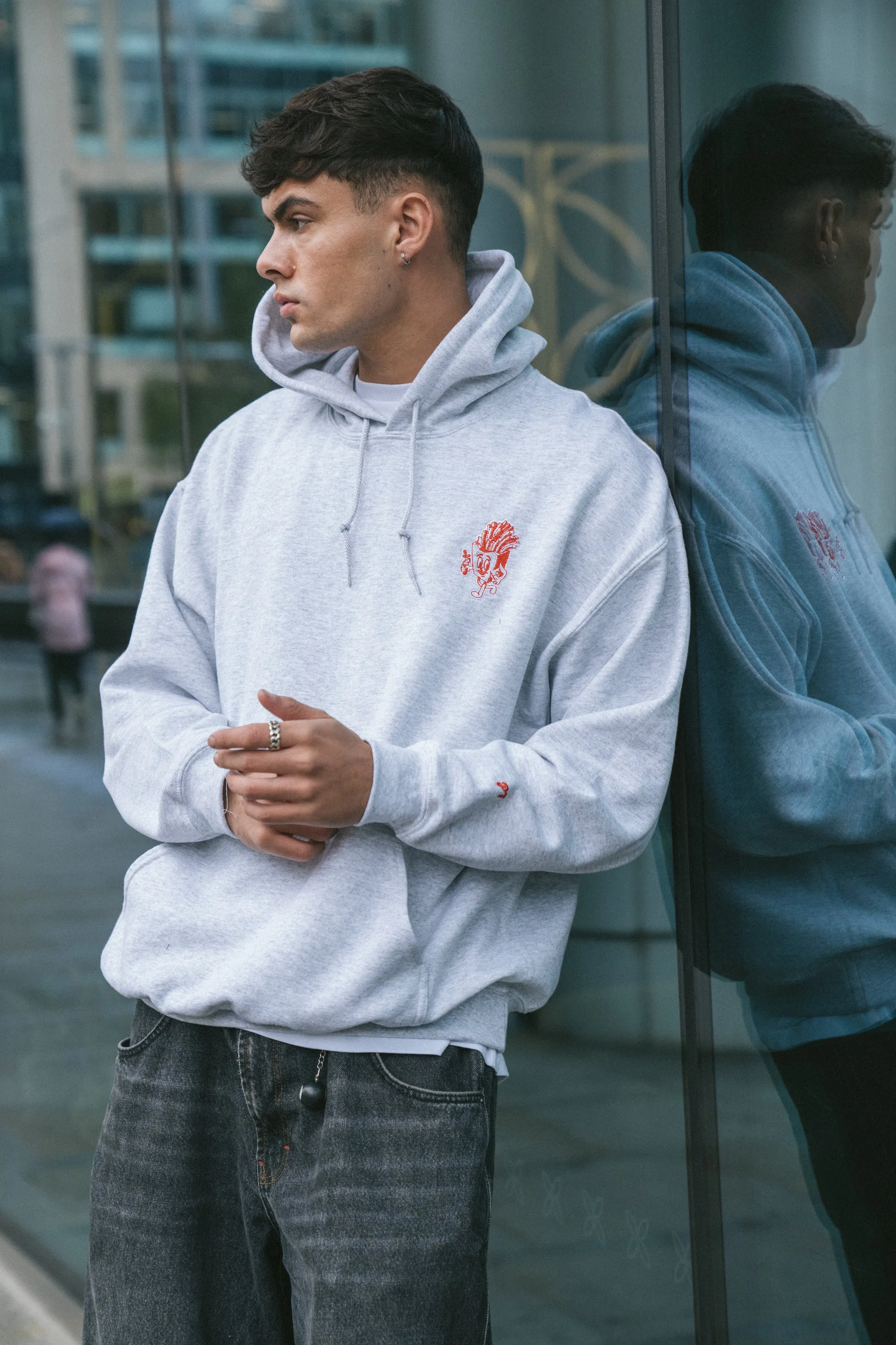 Pomme Frite 'Chips' Embroidered Hoodie - Ash