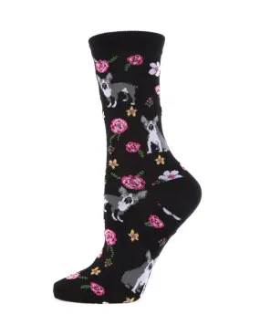 "French Bulldog And Roses"  Crew Bamboo Socks by Me Moí